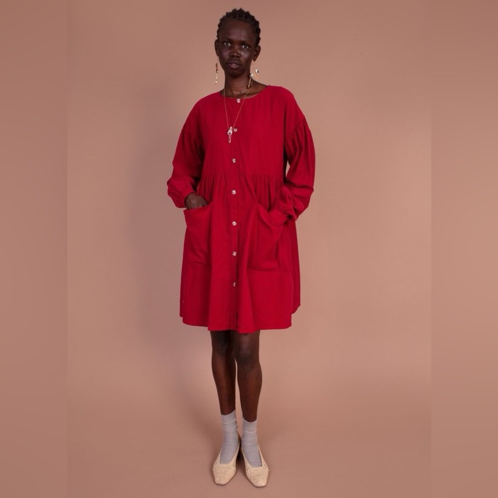 Meadows Red Forest Corduroy Dress Pockets Organic Cotton 2 / XS